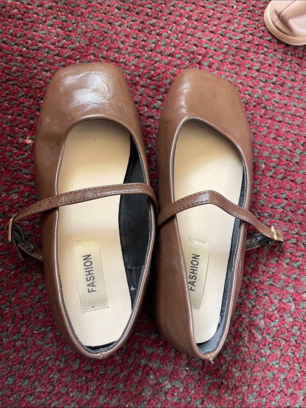 SHEIN Brown Mary Jane Square-Toe Flats